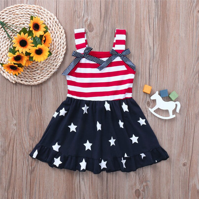 Toddler Baby Girls Dress Star Print 4th Of July