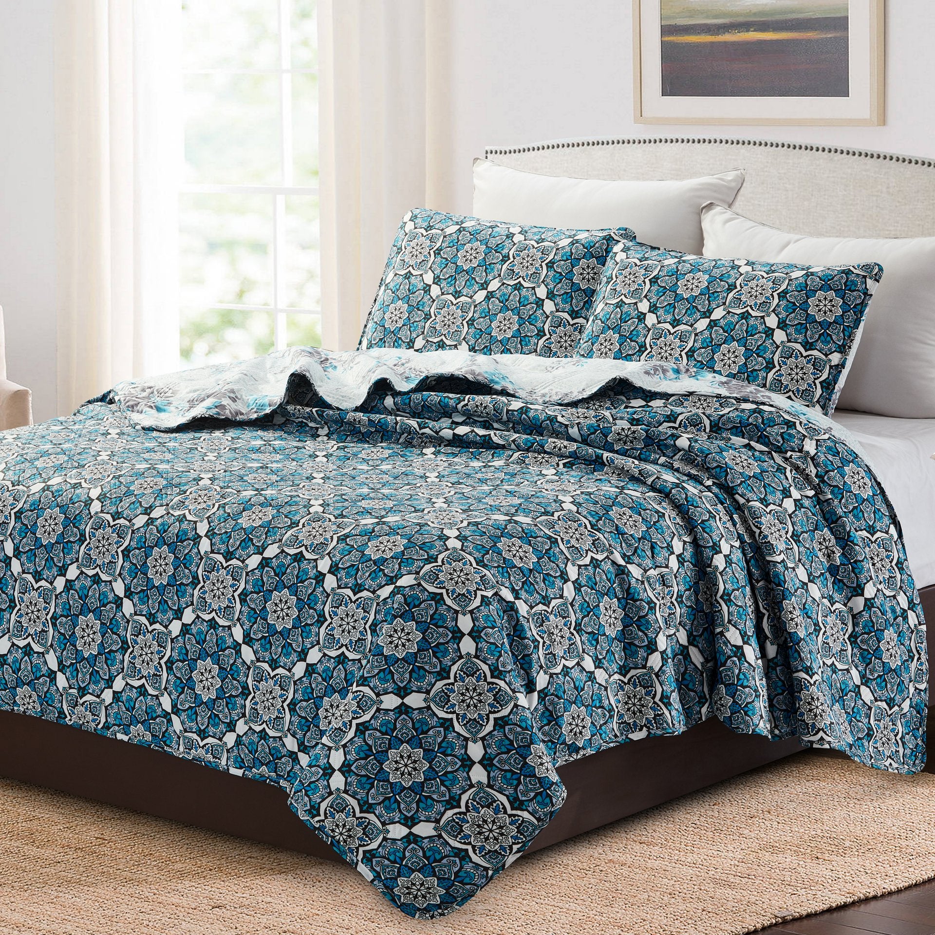 Juliet 3 Piece Quilt Set - Navy Lotus