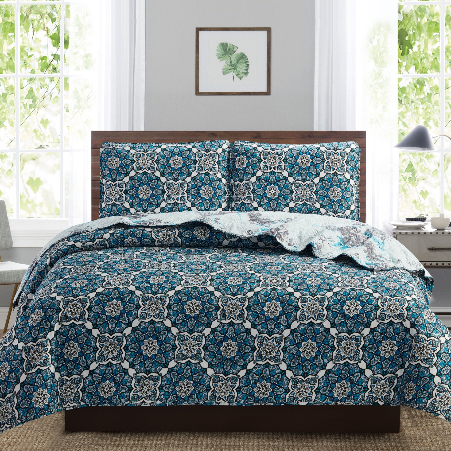 Juliet 3 Piece Quilt Set - Navy Lotus