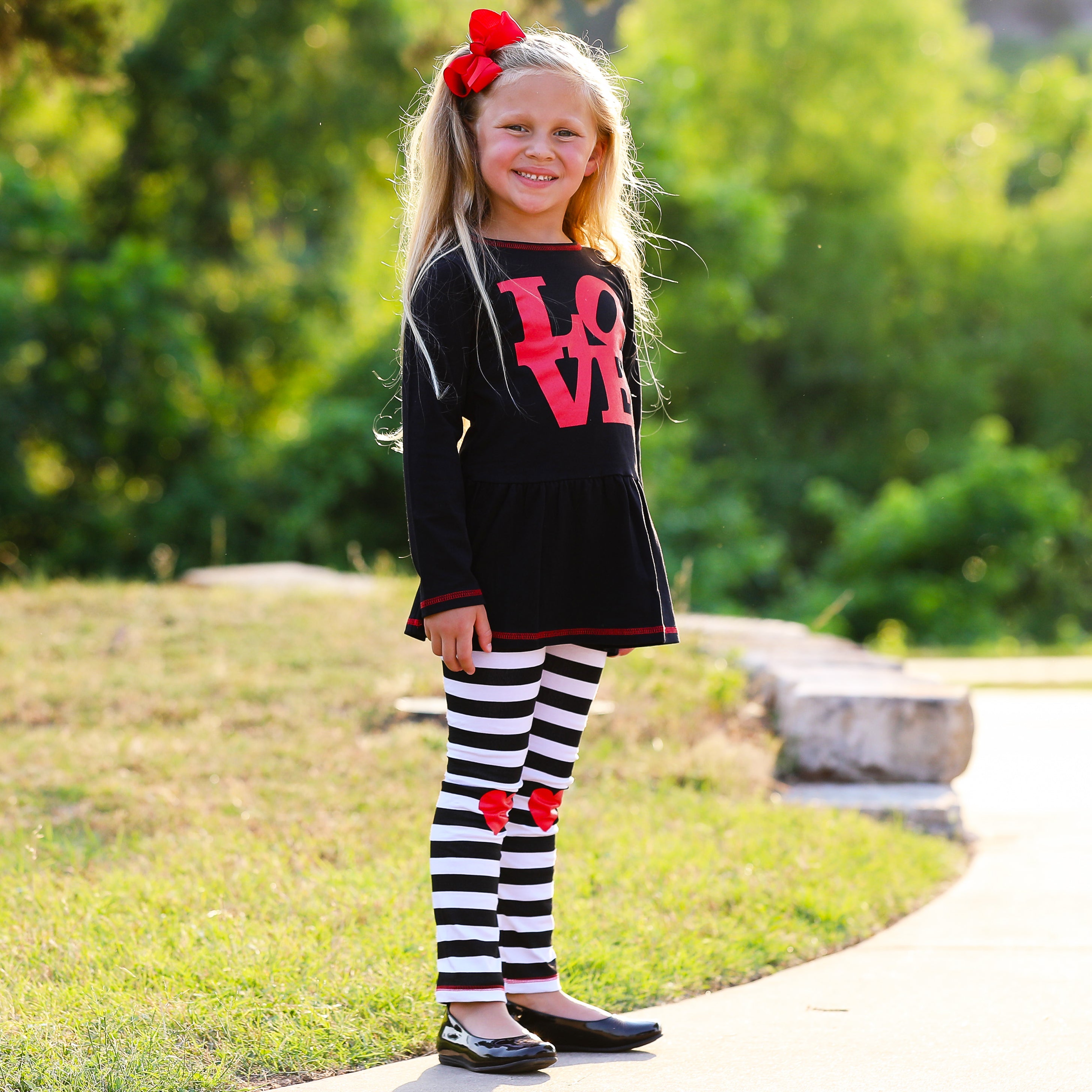 AnnLoren Girls Winter LOVE Heart Holiday Dress Tunic & Leggings Set