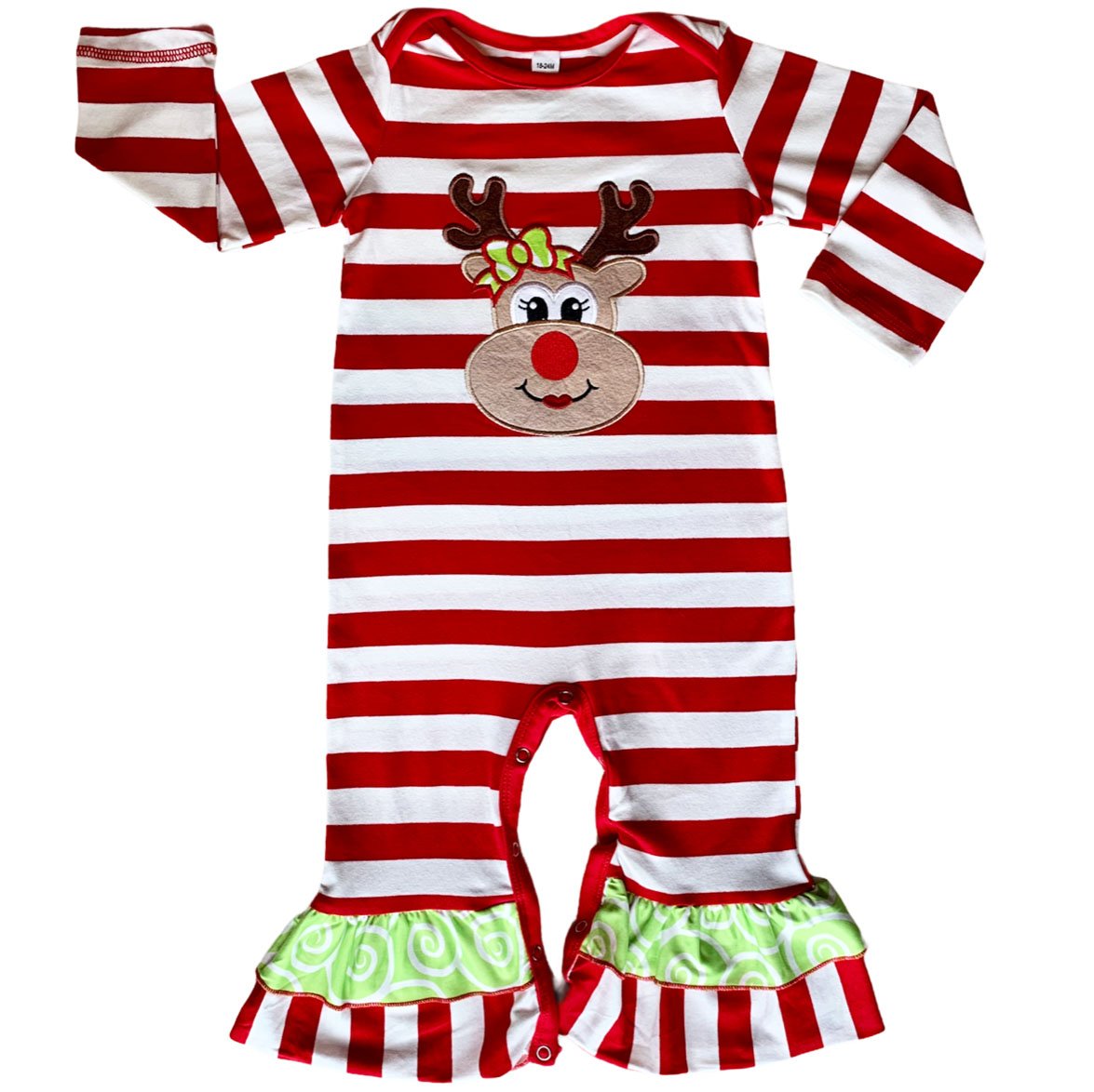 AnnLoren Baby/Toddler Girls Boutique Christmas Reindeer Red Striped