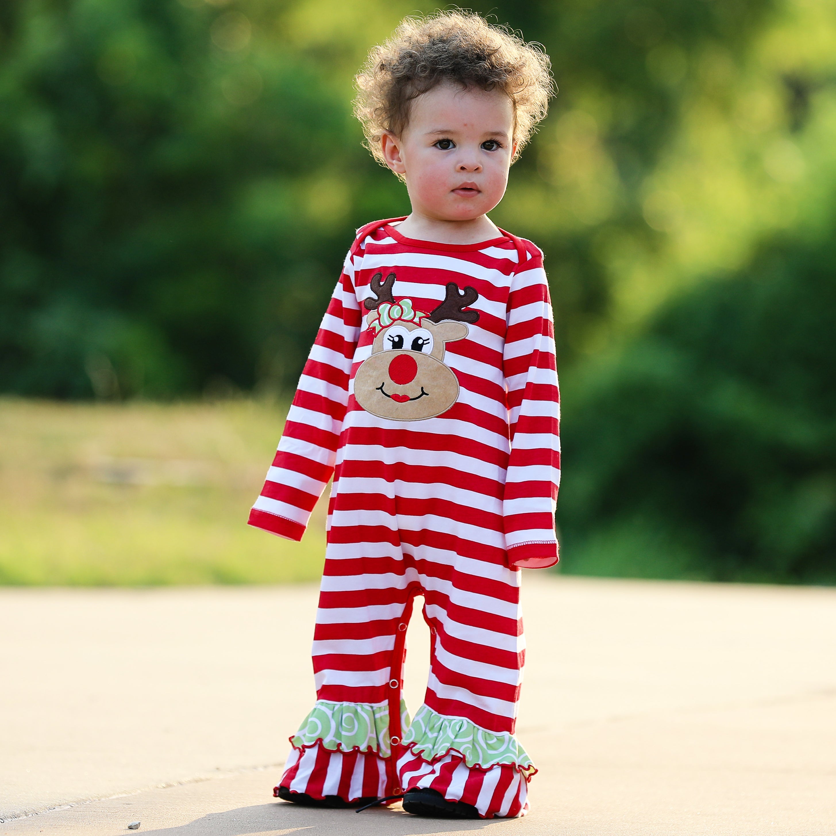 AnnLoren Baby/Toddler Girls Boutique Christmas Reindeer Red Striped