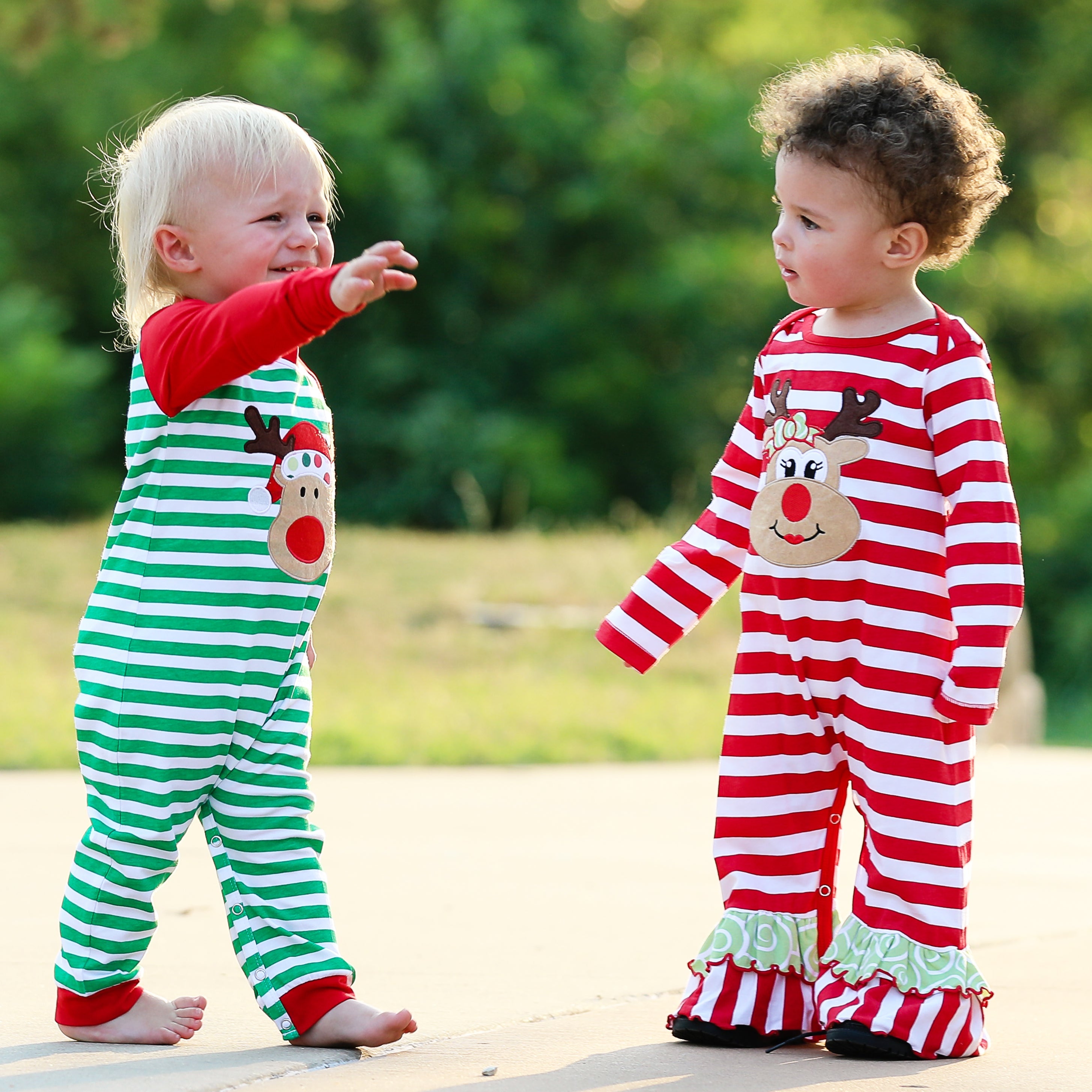 AnnLoren Baby/Toddler Girls Boutique Christmas Reindeer Red Striped