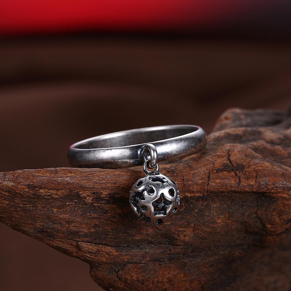 Dangling Sphere Black Plating Stainless Steel Ring