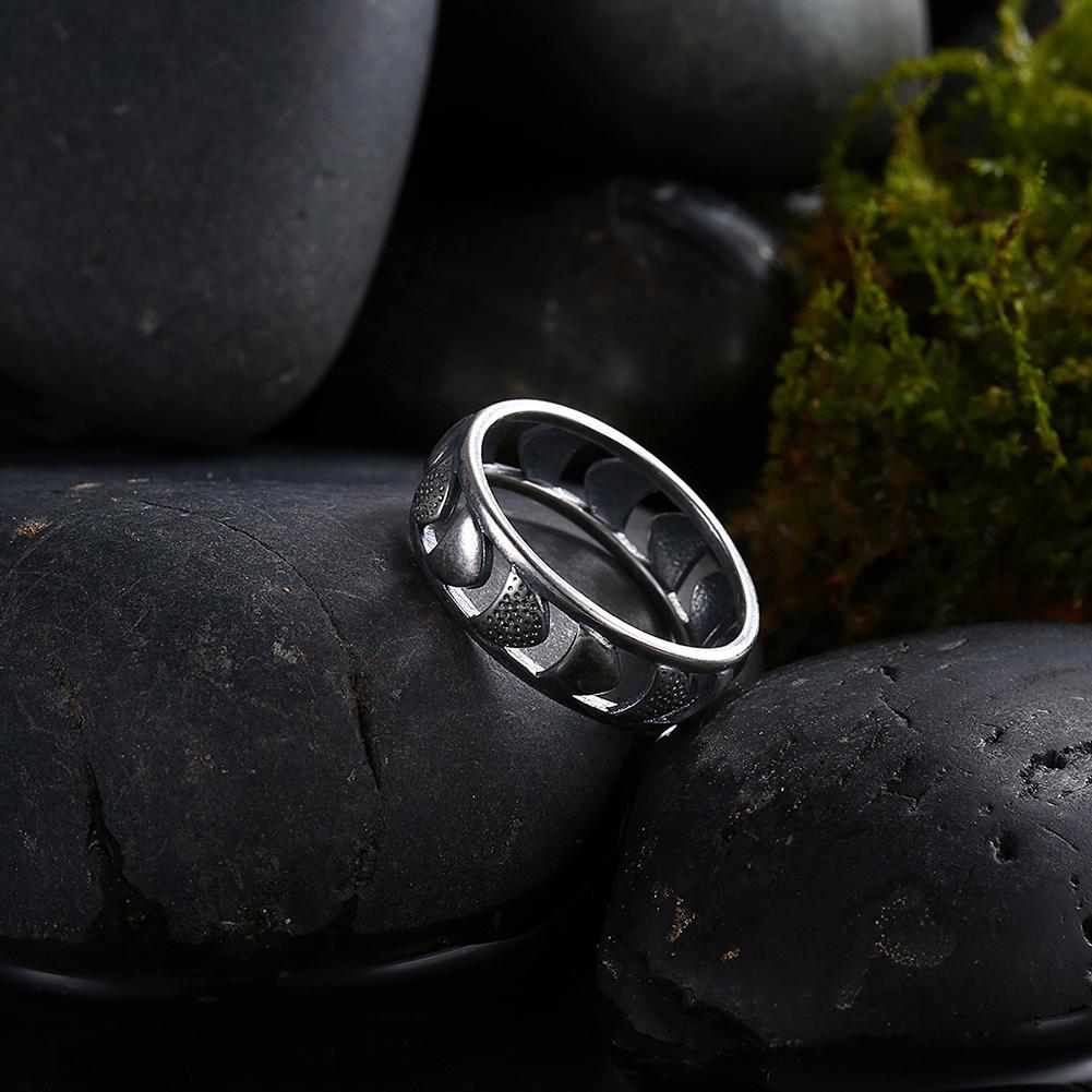 Cresent Moon Antique Silver Plated over Stainless Steel Ring