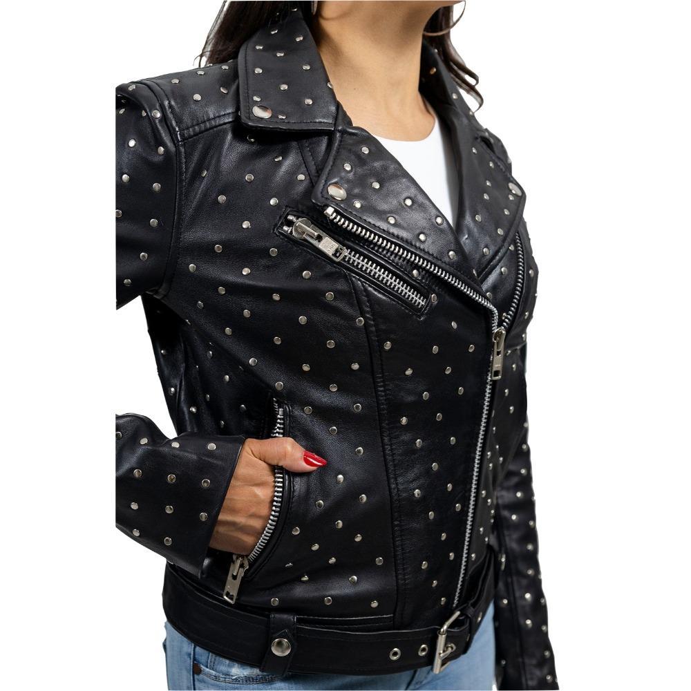 Women's asymmetrical studded jacket, Claudia