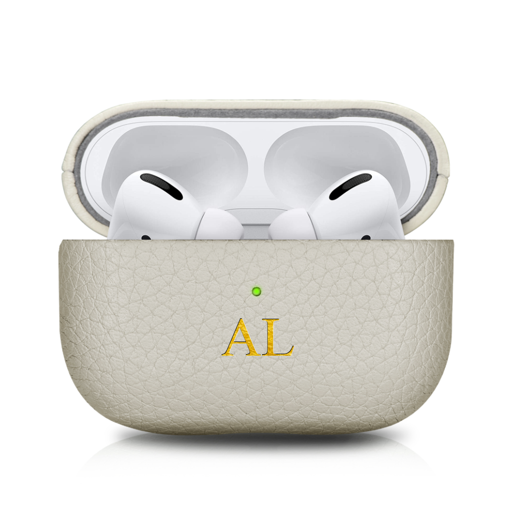 Custom Apple AirPods Pro Pebble Leather Case Debossed | Sand White |