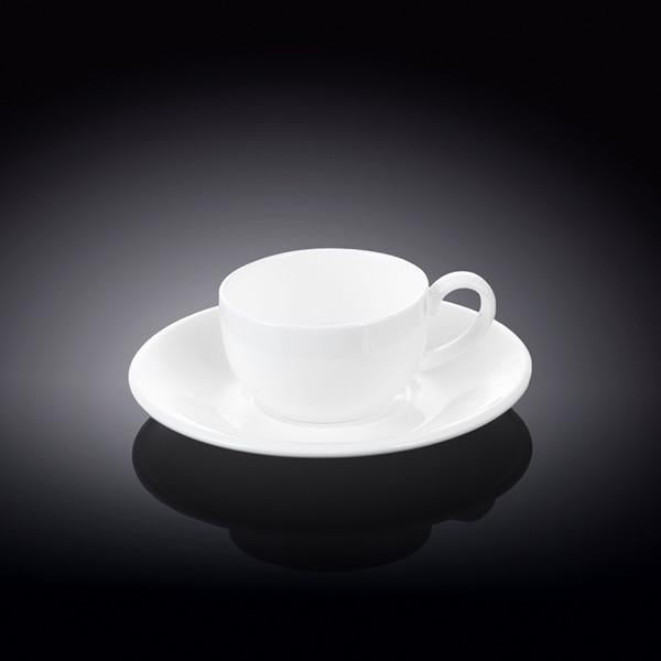 Wilmax Fine Porcelain White 3 Oz | 100 Ml Coffee Cup & Saucer