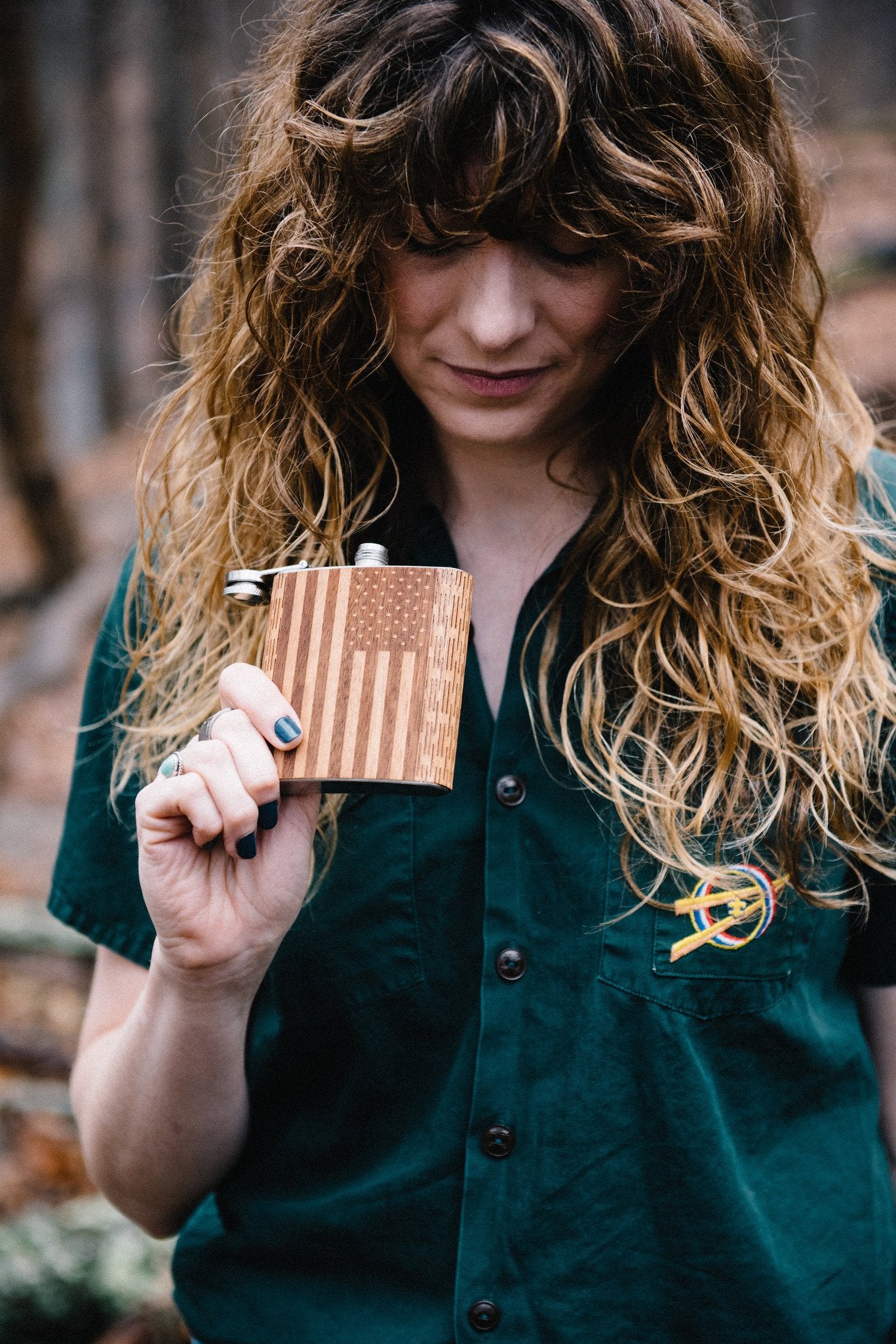 6 oz Wooden American Flag Hip Flask