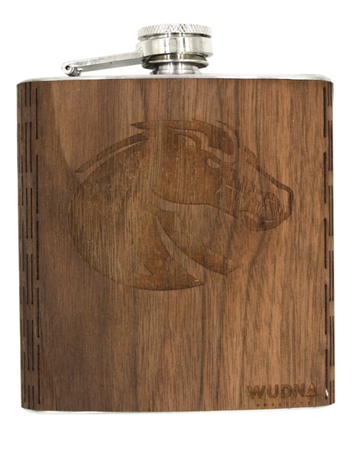 BSU Bronco - 6 oz. Wooden Hip Flask