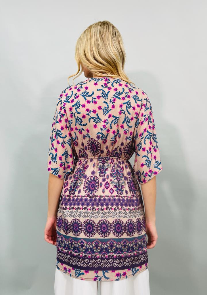 Floral Print Kimono Tunic Top