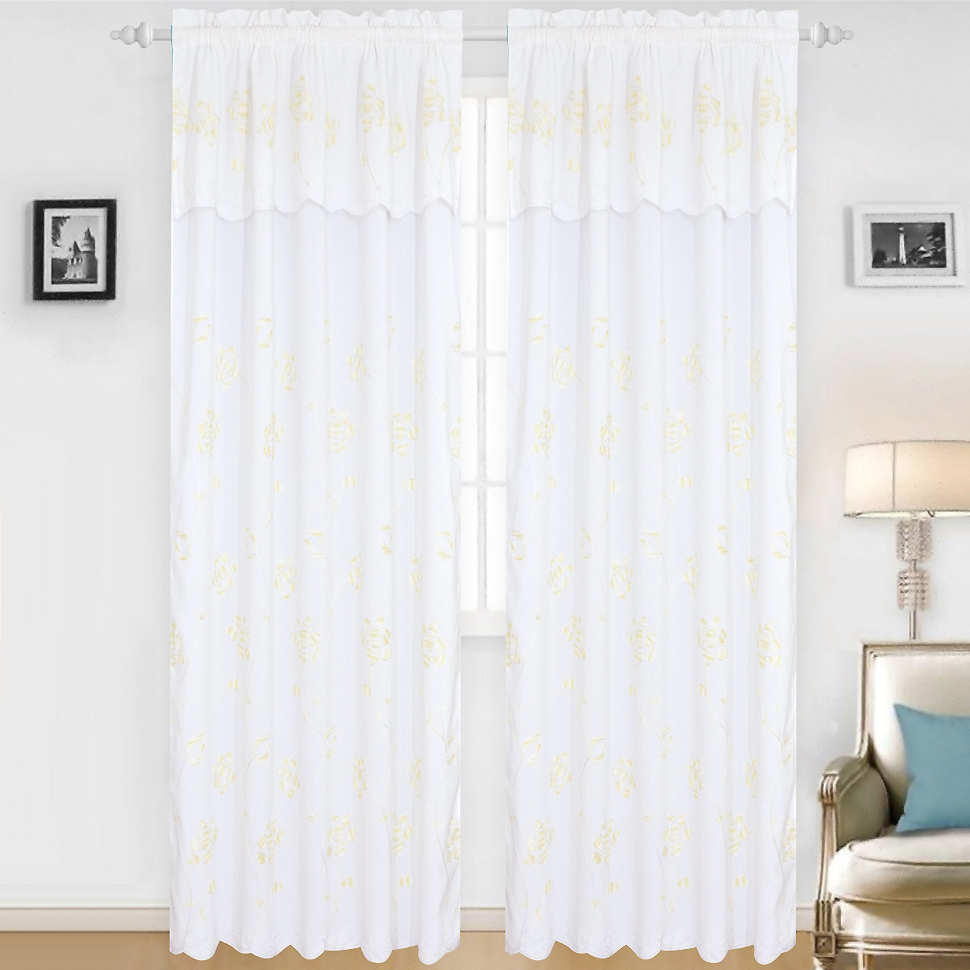 Claire - Jacquard Rod Pocket Panel with Attached Valance Set of Two -