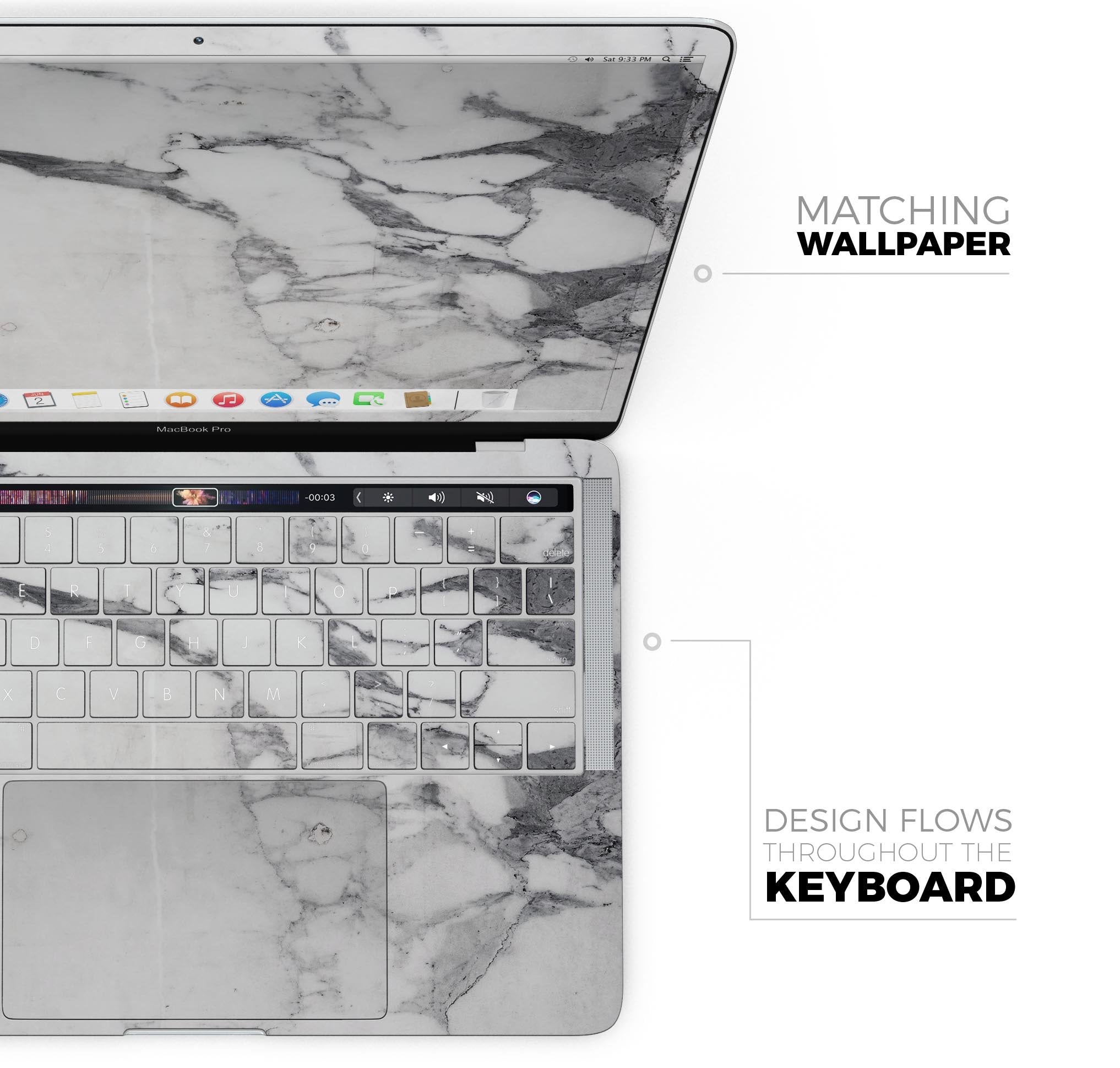 White & Grey Marble Surface V3 - Skin Decal Wrap Kit Compatible with
