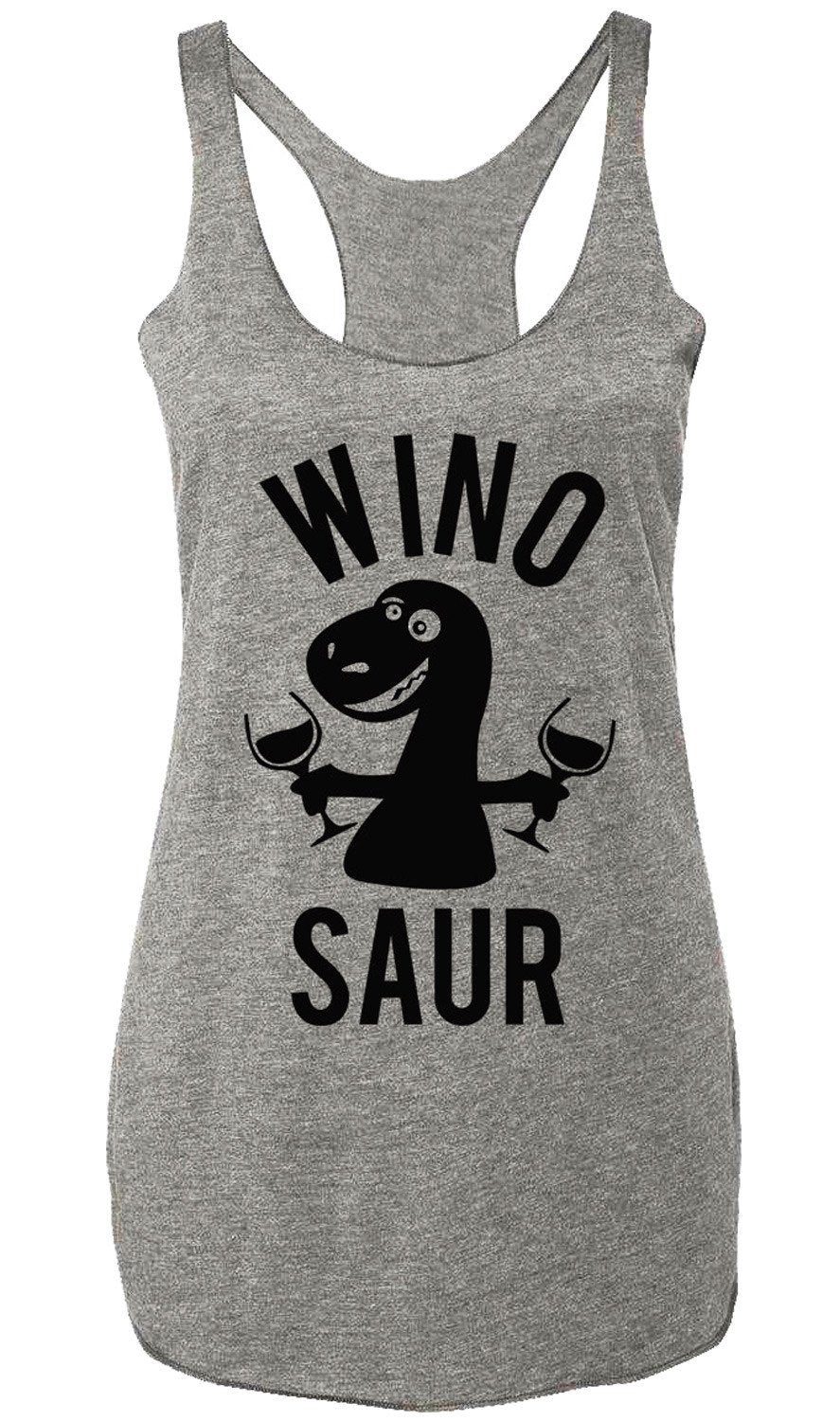 WINO SAUR Heather Gray Tank Top - Black Print