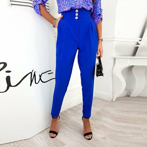 Slim High Waist Pants Elegant Button Suit Pencil Pants