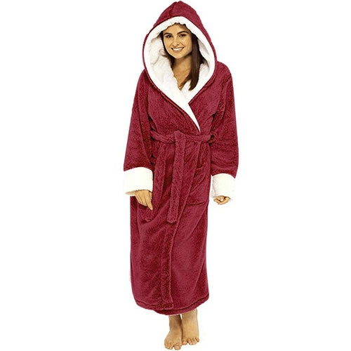 Bathrobe Long Sleeved Bathrobe Hooded Plush Robe Women Shawl  long