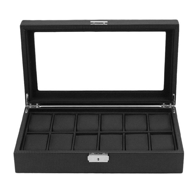 Wristwatch Holder 12 Grids Watch Box Black Carbon | Azure Shadow