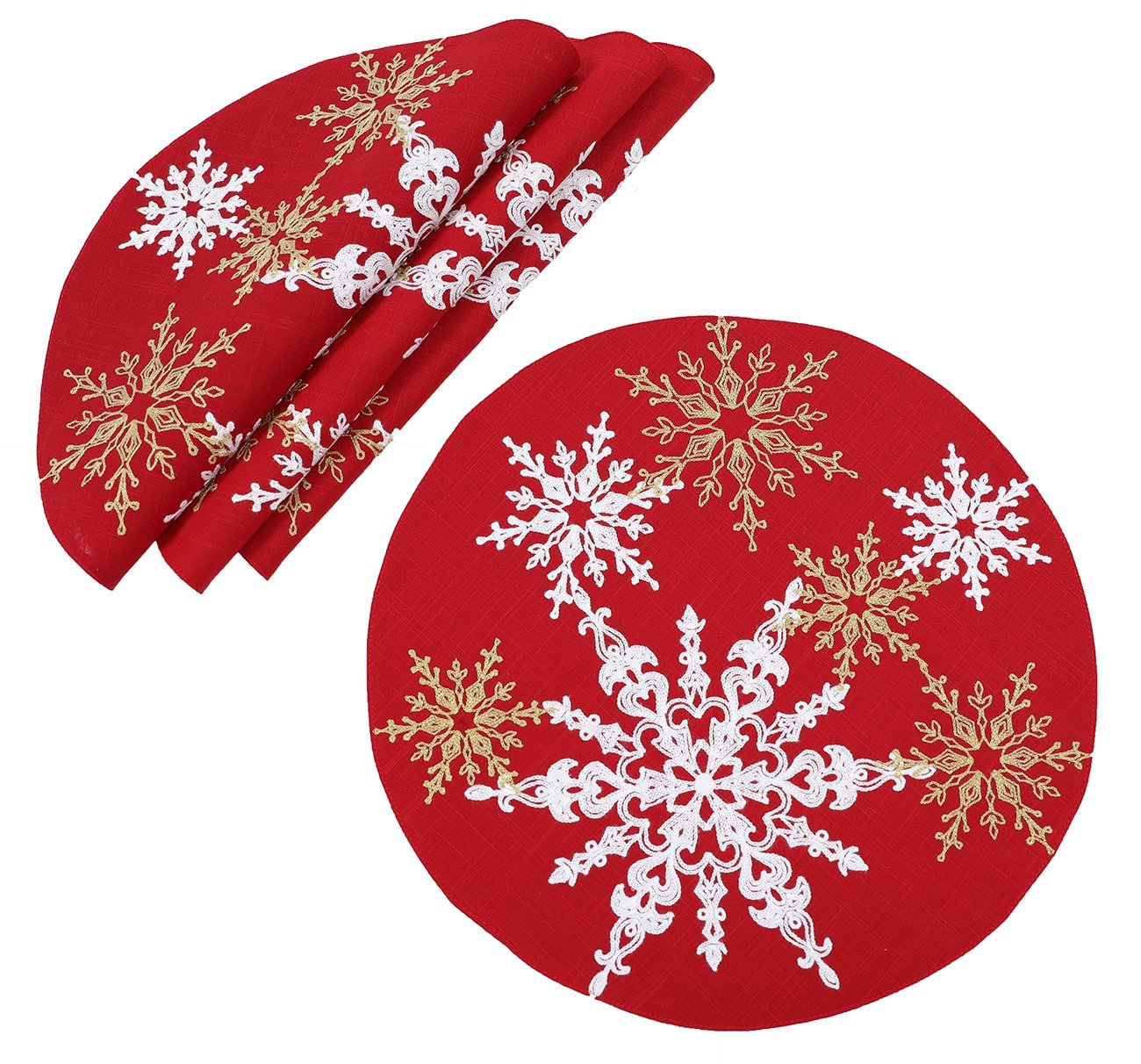 XD19802-Magical Snowflakes Crewel Embroidered Christmas Placemats