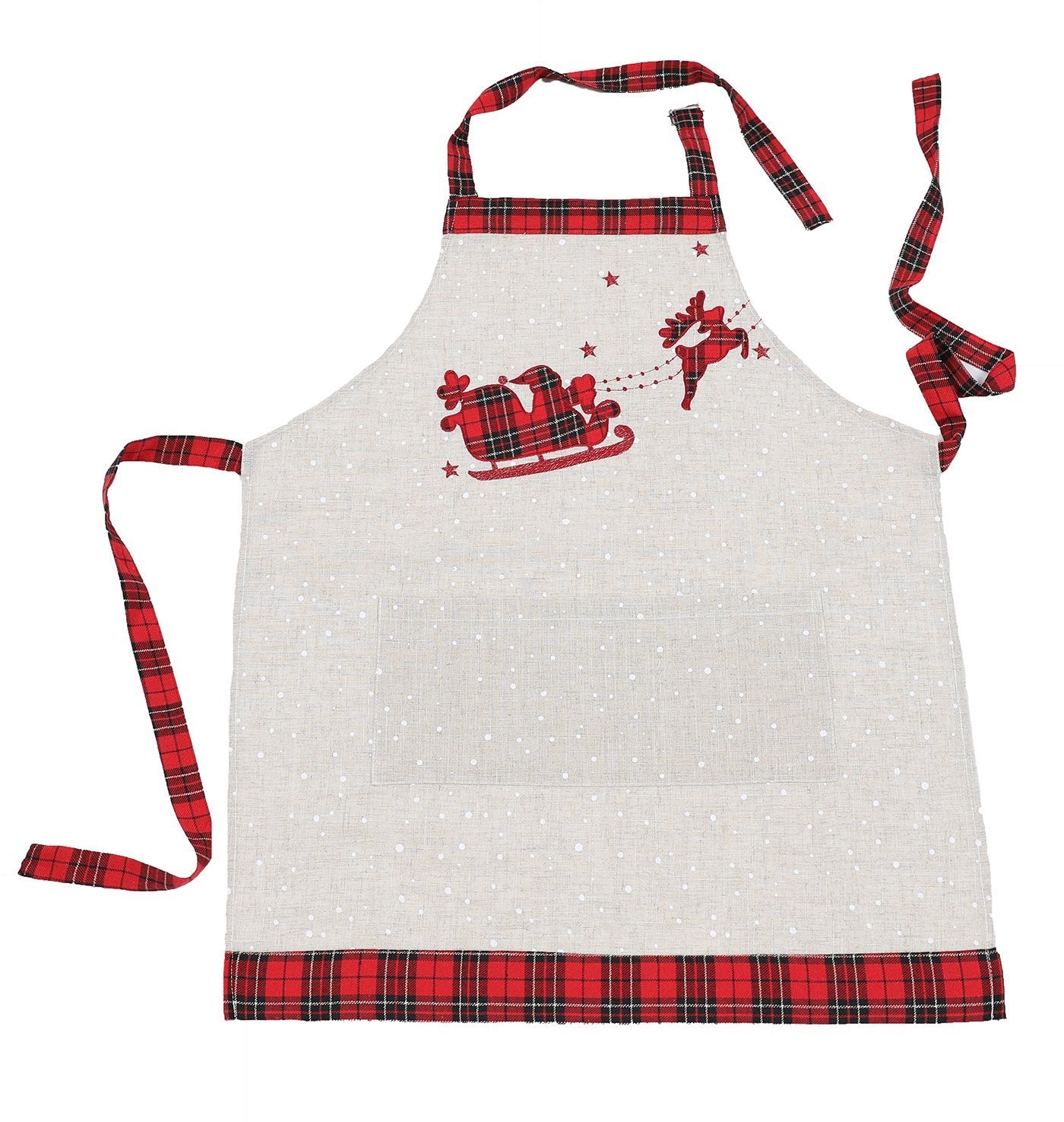 XD19881-Applique Tartan Santa Sleigh With Reindeers Christmas Apron