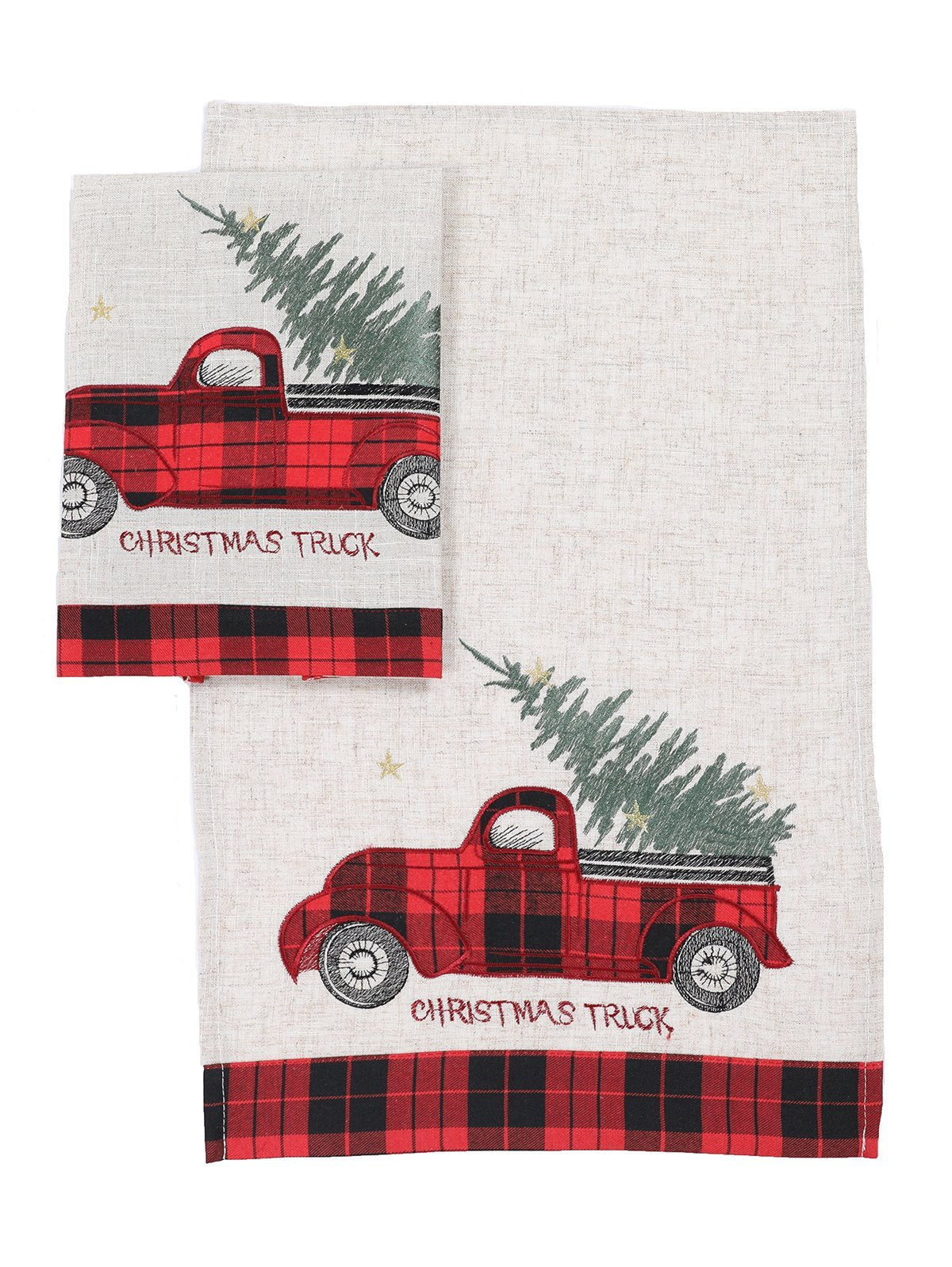 XD19886-Vintage Tartan Truck With Christmas Tree Decorative Towels 14