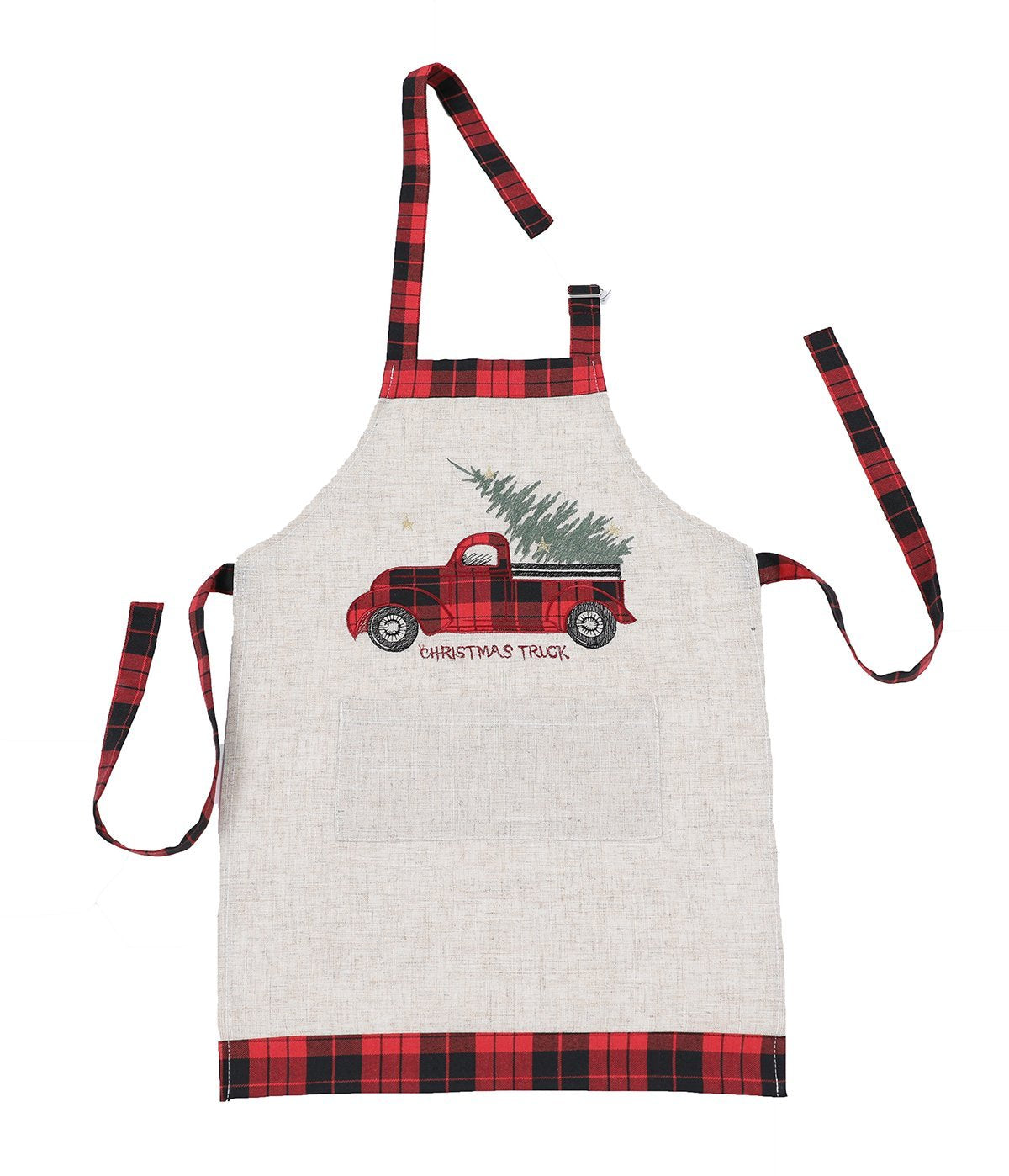 XD19886-Vintage Tartan Truck With Christmas Tree Apron Adults Size 30