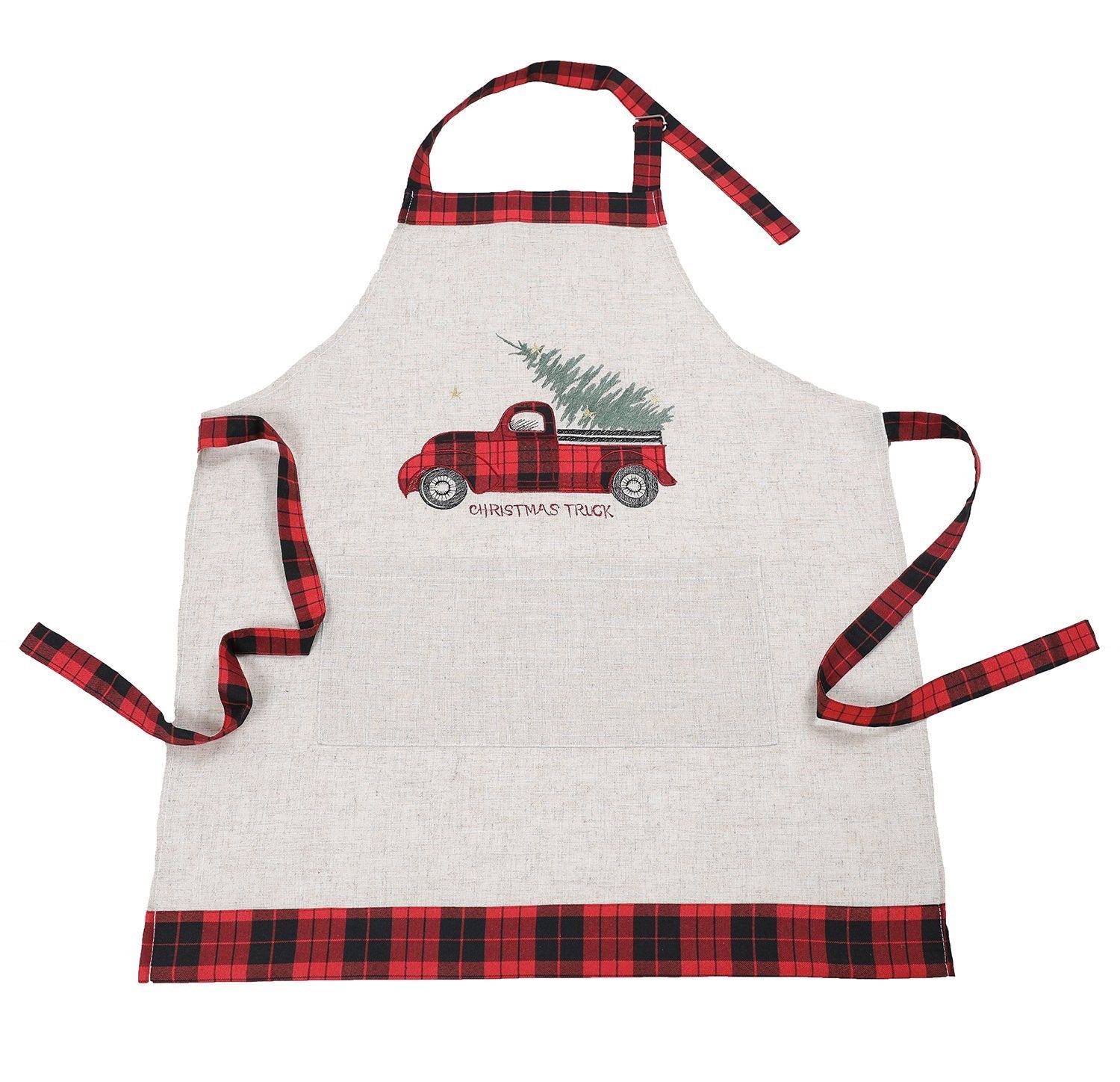 XD19886-Vintage Tartan Truck With Christmas Tree Apron Adults Size 30