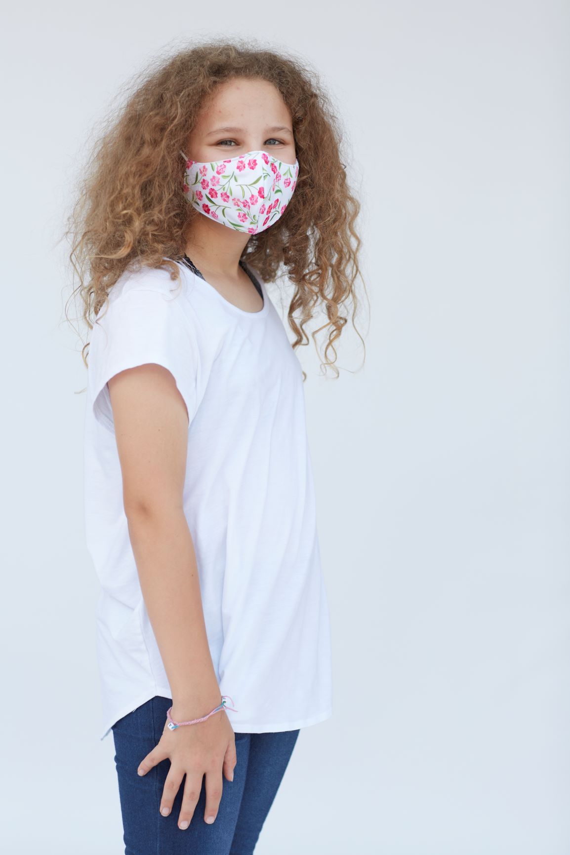 Youth Pink Roses Face Mask | Cyan Poppy