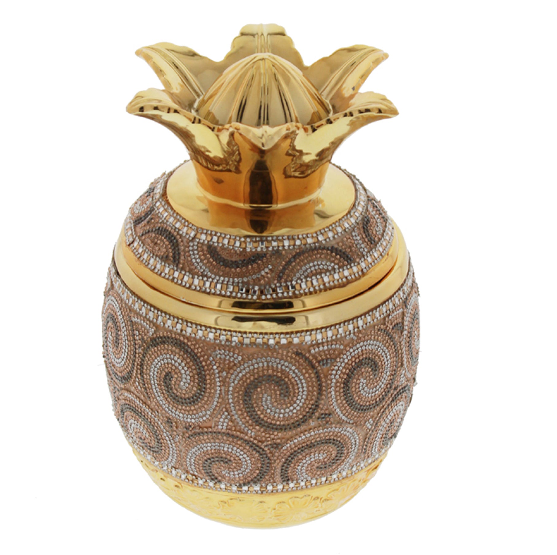 Ambrose Gold Plated Crystal Embellished Lidded Ceramic Pineapple Bowl