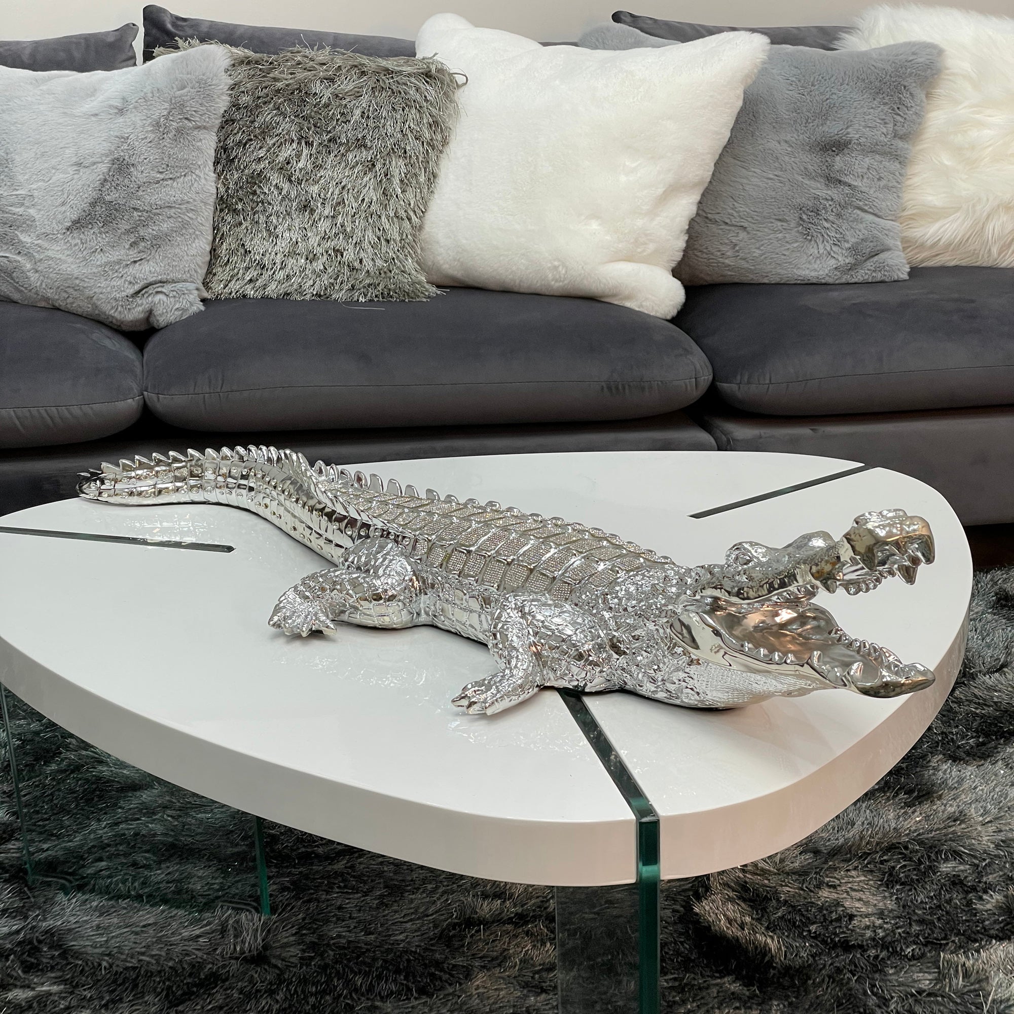 Ambrose Diamond Encrusted Chrome Plated Crocodile