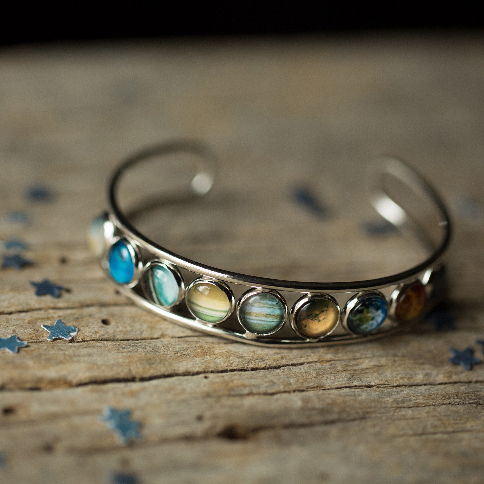 Solar System Silver Bangle Bracelet | Purple Eunostus