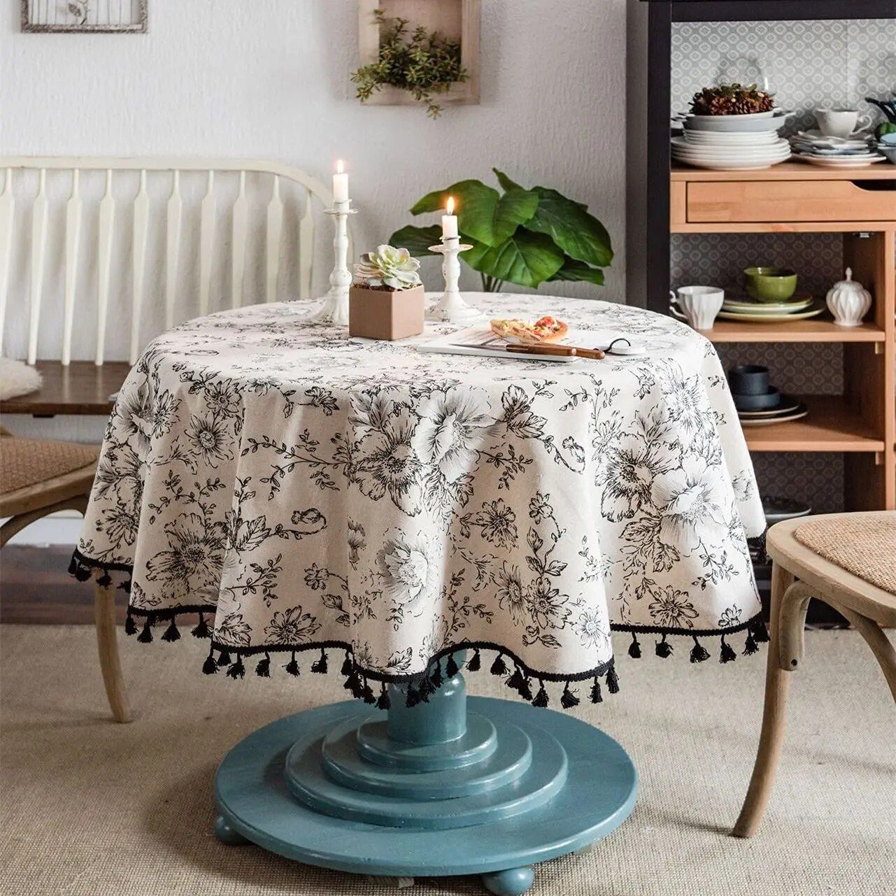 Elegant Floral Round Tablecloth