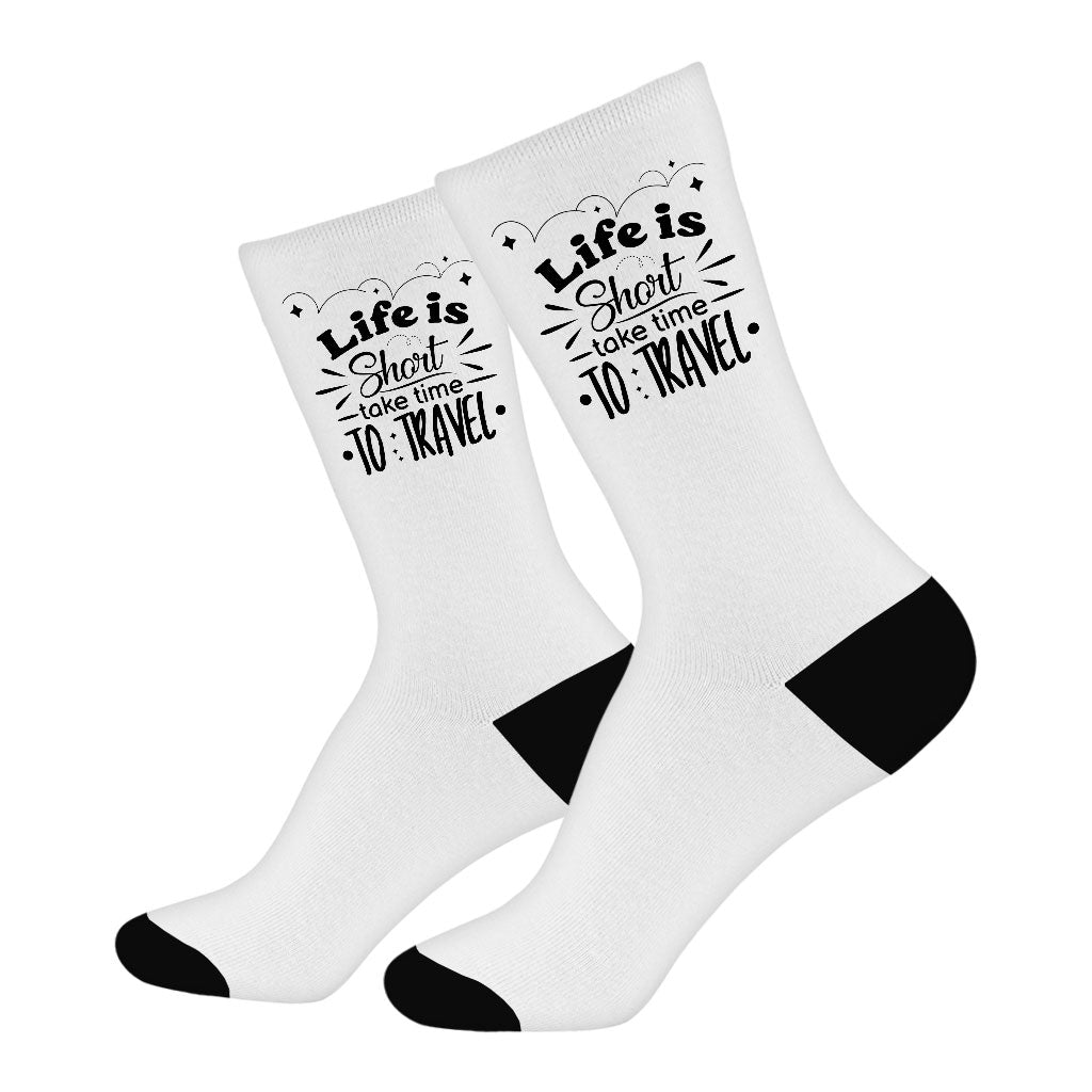 Life Is Short Socks - Time to Travel Novelty Socks - Graphic Crew Socks