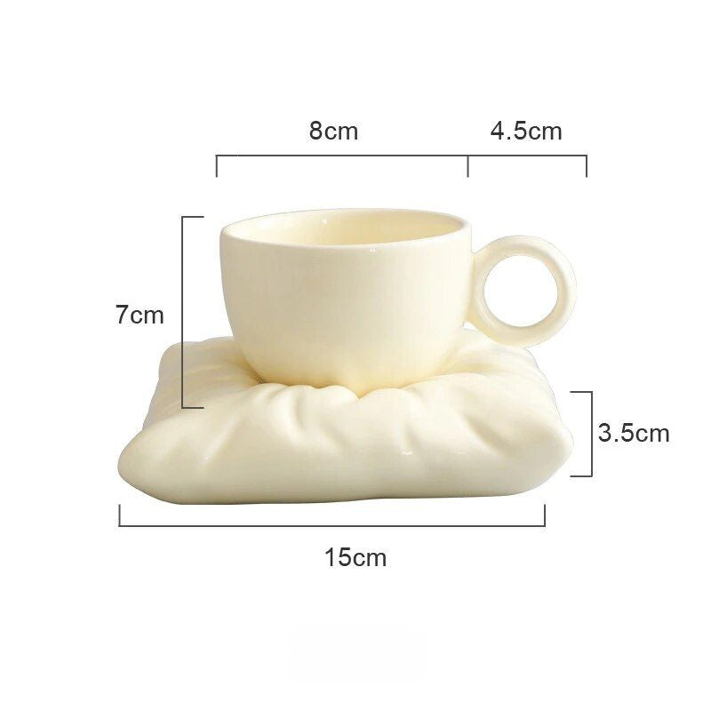 Creative Macaron Pillow Cup - Nordic Style Ceramic Coffee Mug with Tray