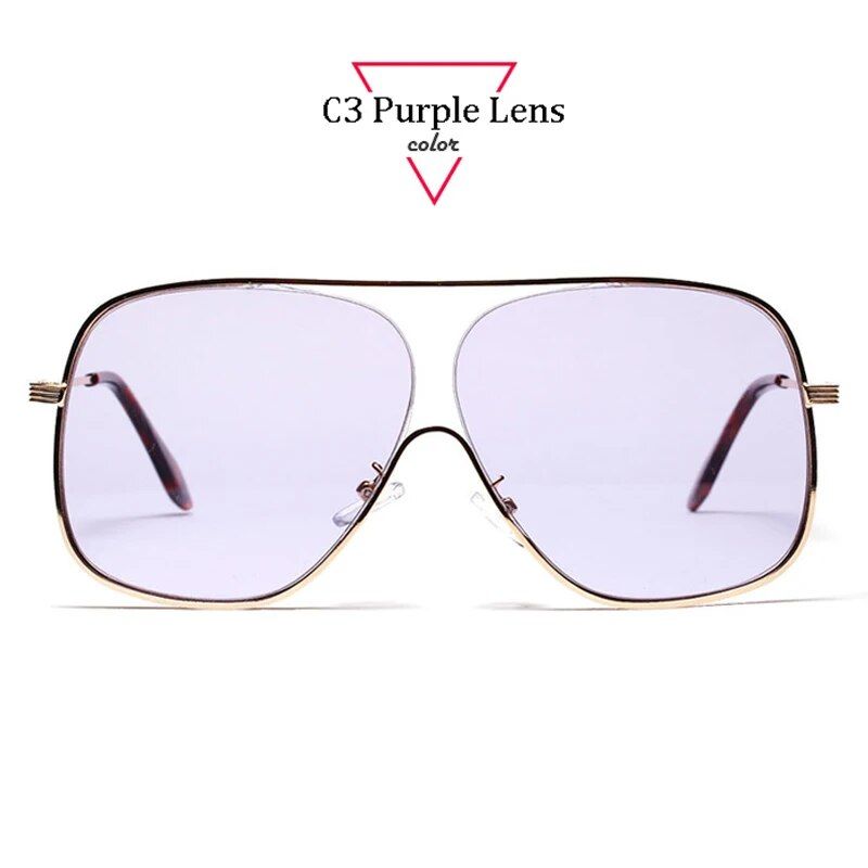 Chic Oversized Square Pilot Sunglasses - Unisex Metal Half Frame with Pink Gradient Lenses