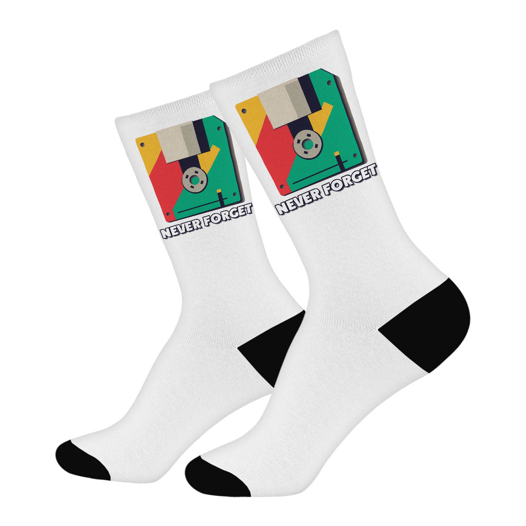 Never Forget Socks - Funny Novelty Socks - Printed Crew Socks