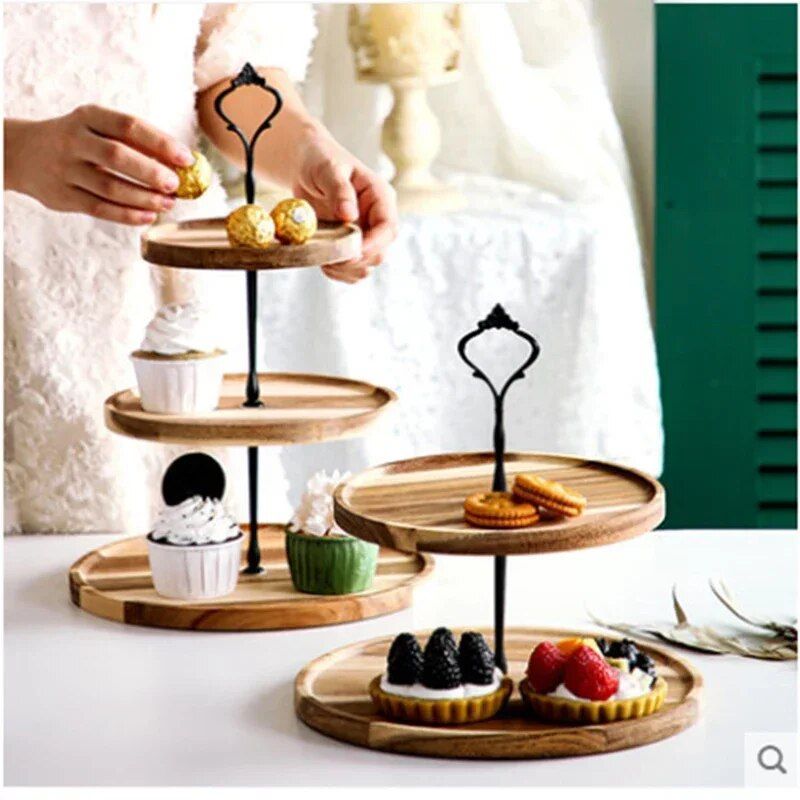 Elegant Wooden Tiered Cake Stand - Perfect for Weddings, Parties, and Home Use