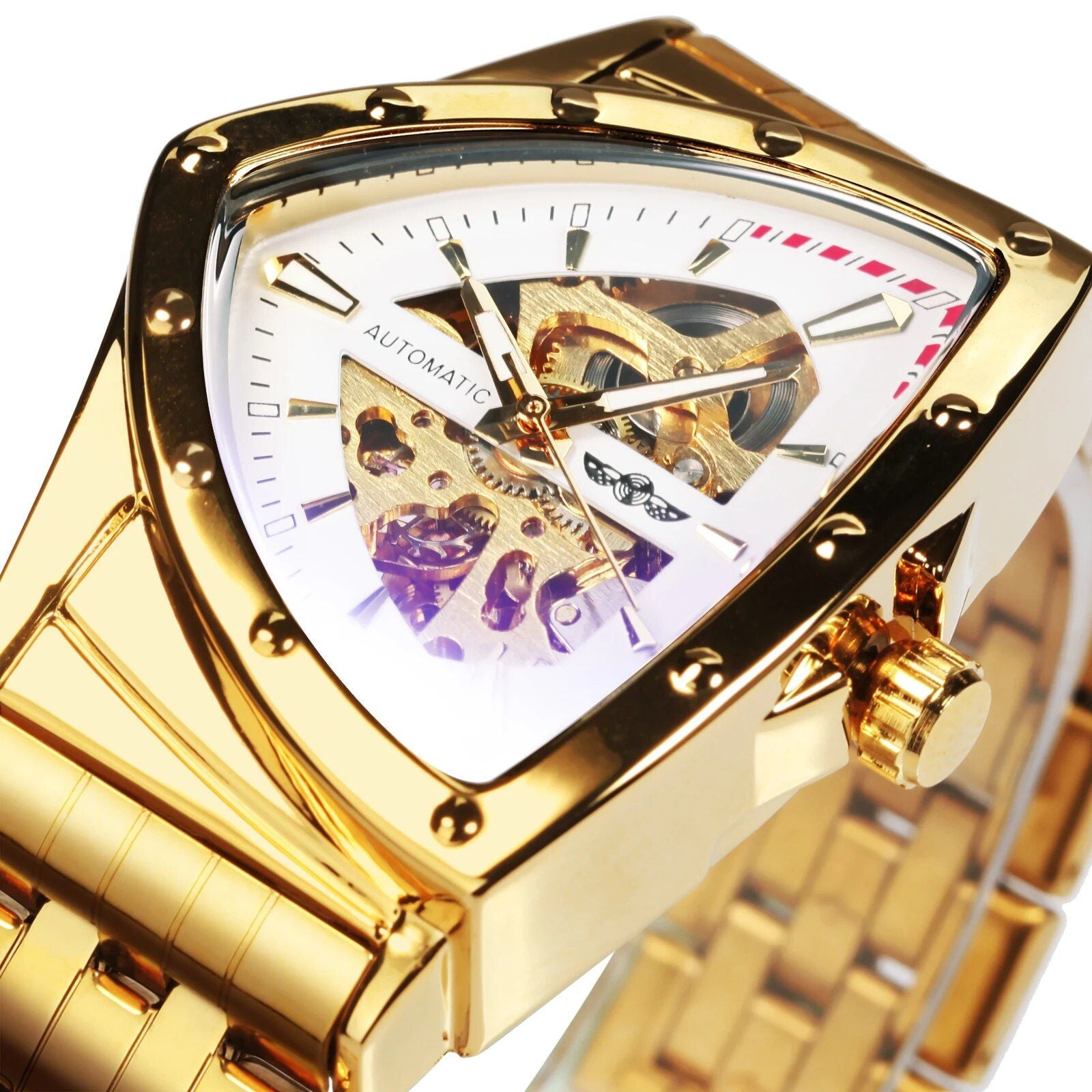 Luxury Triangle Skeleton Gold Black Automatic Mechanical Men's Watch