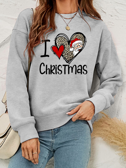 I Heart Christmas Graphic Fleece Lining Crewneck Sweatshirt