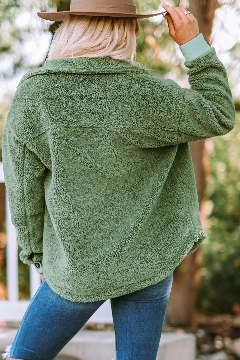 Contrast Button Down Fleece Jacket