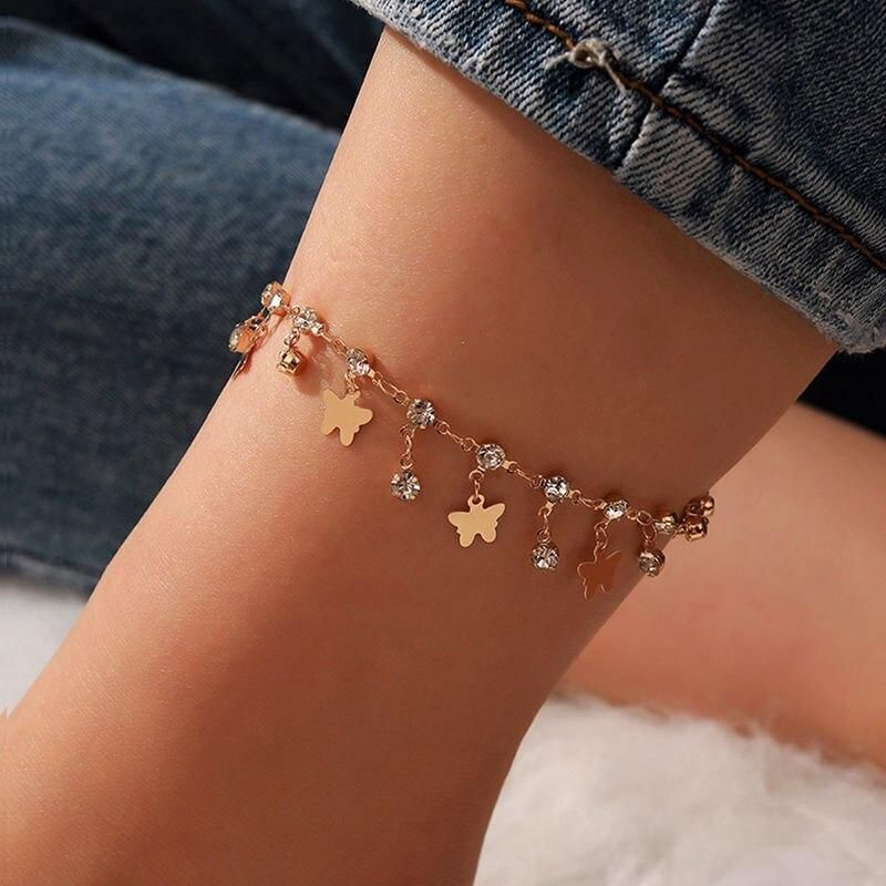 Chic Crystal Butterfly & Water Droplet Anklet