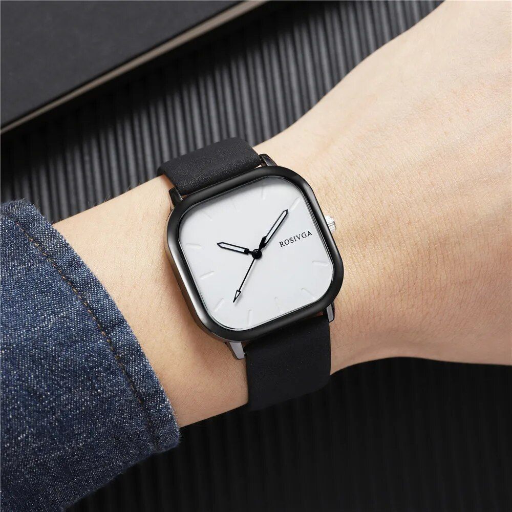 Elegant Square Dial Leather Strap Quartz Watch for Men and Women