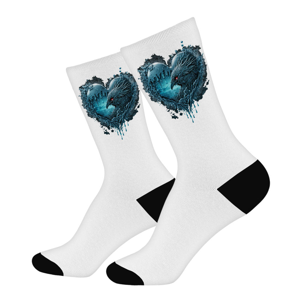 Heart Design Socks - Ice Print Novelty Socks - Graphic Crew Socks