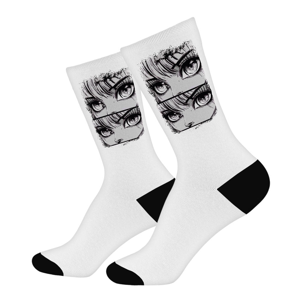 Anime Eyes Socks - Graphic Novelty Socks - Trendy Crew Socks