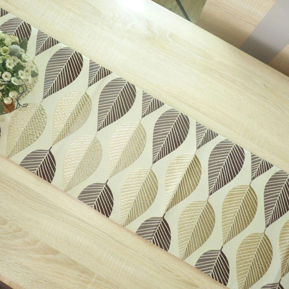 Elegant Leaf-Patterned Linen Table Runner