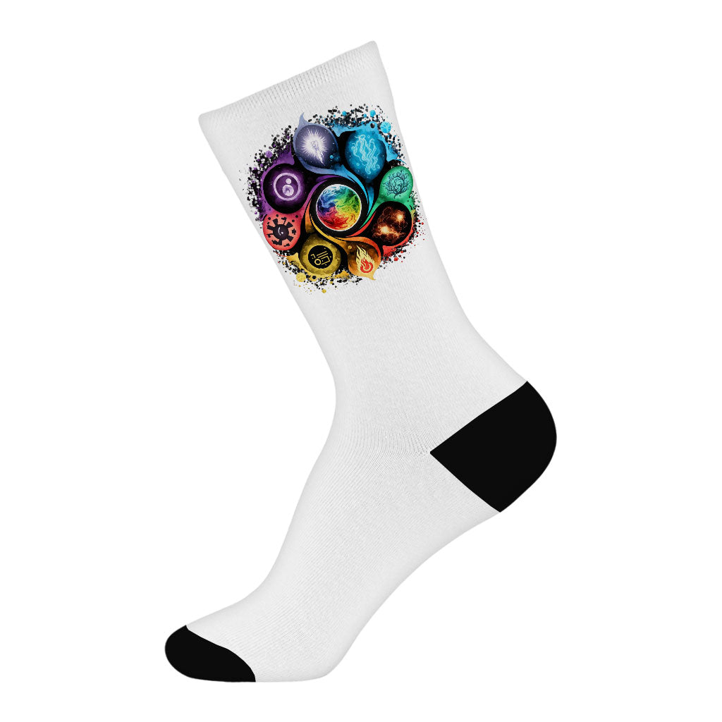 Yoga Chakra Socks - Mandala Novelty Socks - Colorful Crew Socks