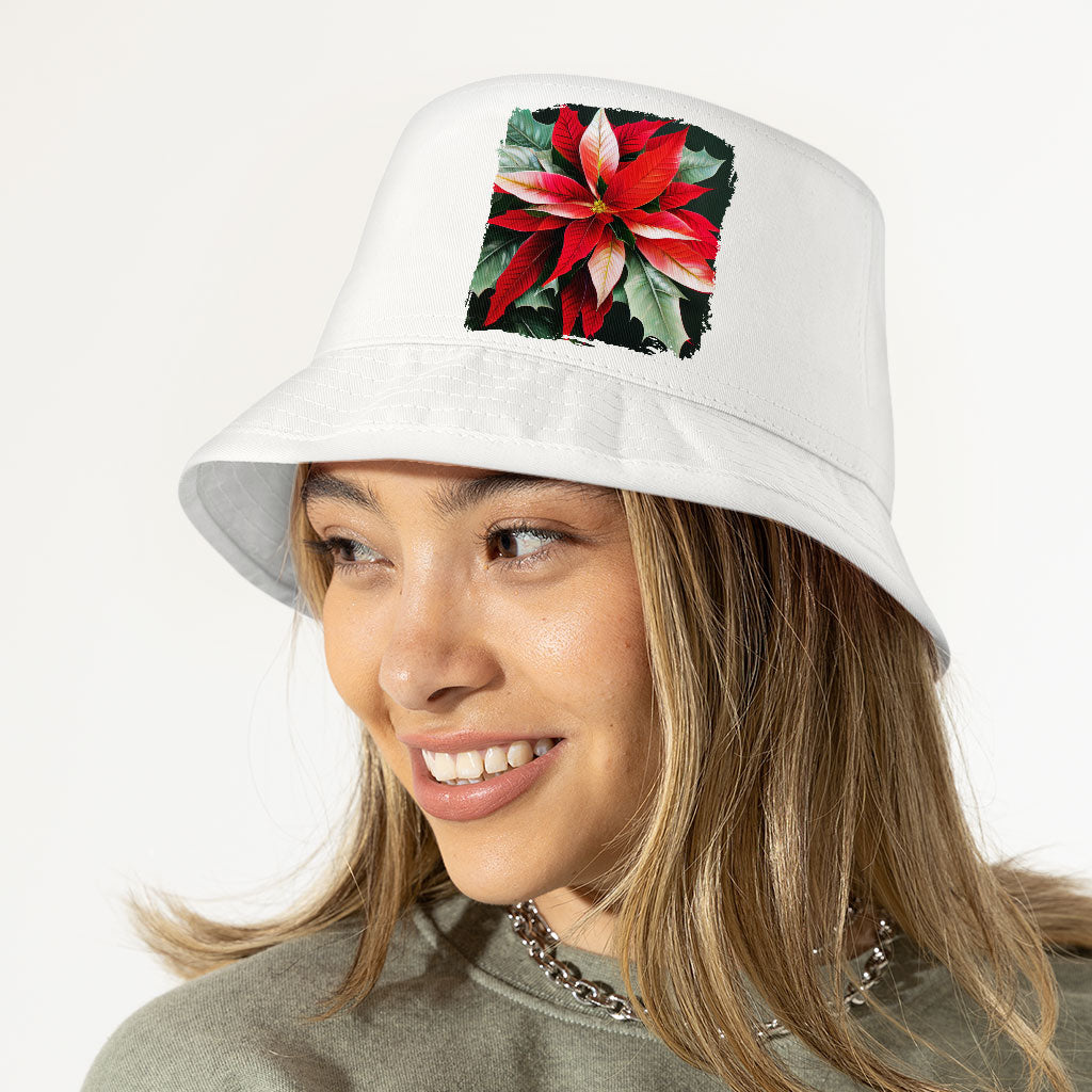 Plant Print Bucket Hat - Poinsettia Hat - Plant Bucket Hat