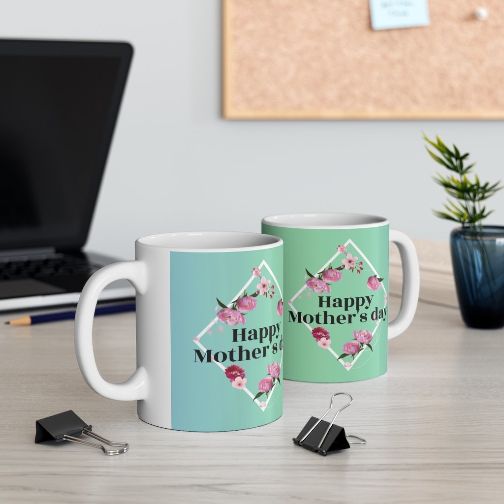 "Happy Mother's Day" Peony Theme Ceramic Mug, 11oz