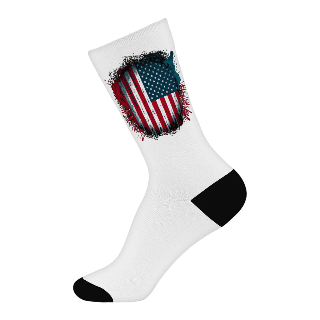 USA Flag Socks - Patriotic Novelty Socks - Cool Art Crew Socks