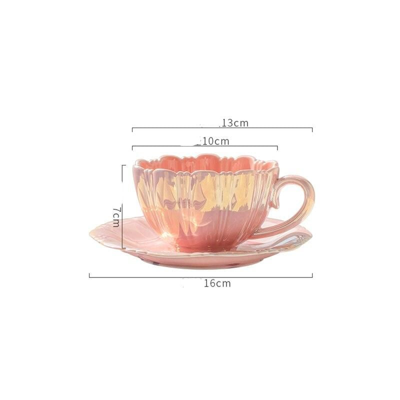 Elegant 240ml Ceramic Petal Cup with Saucer - Coffee, Tea, and Milk Mug