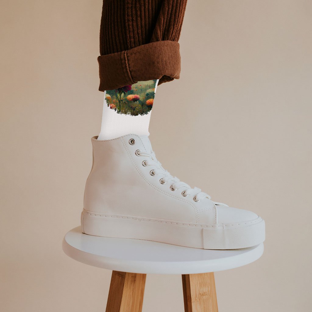 Flower Dahlia Socks - Nature Novelty Socks - Colorful Crew Socks